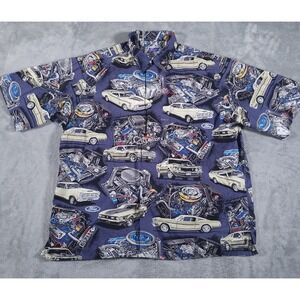 Reyn Spooner Shirt‎ Mens XL Ford Muscle Car Mechanic Print Button Up 90s Retro